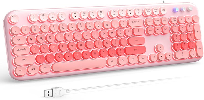 Atelus Wired Backlit Keyboard, USB Computer Keyboard with Retro Keycaps, Numeric Keypad and Media Hotkey for Office Desktop PC Laptop and Windows 7 8 10 11 (Pink Colorful) - Image 1